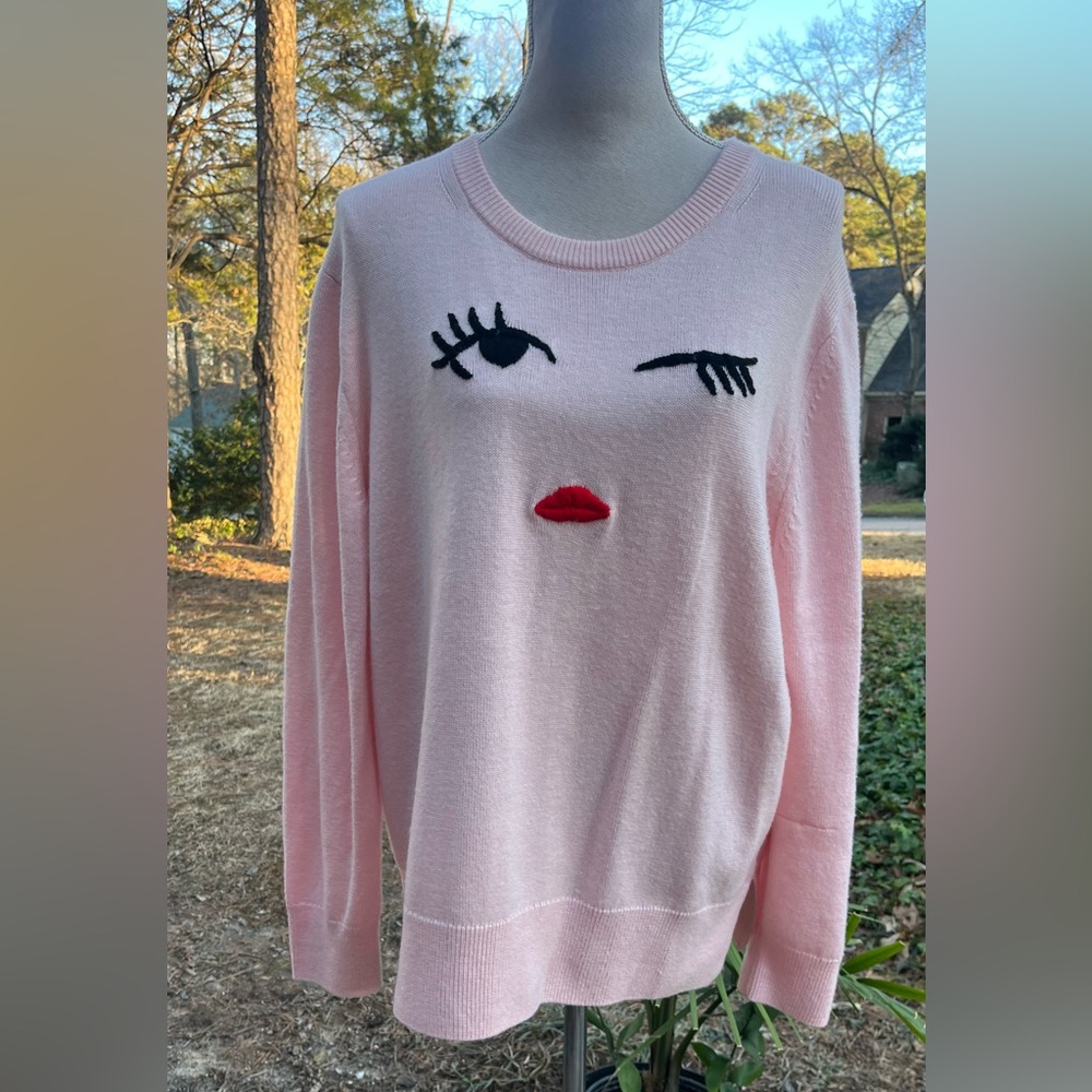 Kate Spade ♠️ Wink 😜 Embroidered Yummy Soft Sweater, Pink, XL, *one minor flaw*